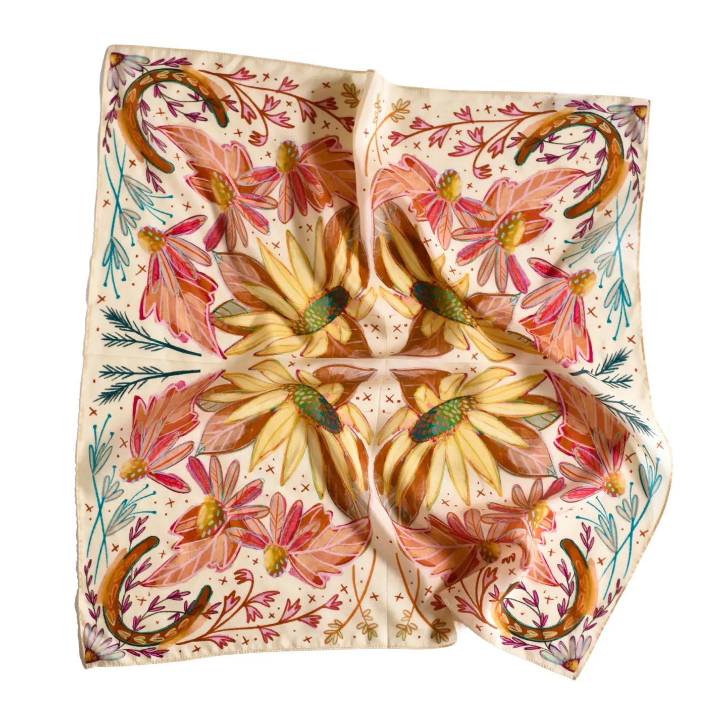 Lucky Wildflowers Cowgirl Silk Wild Rag Scarf | 35 x 35