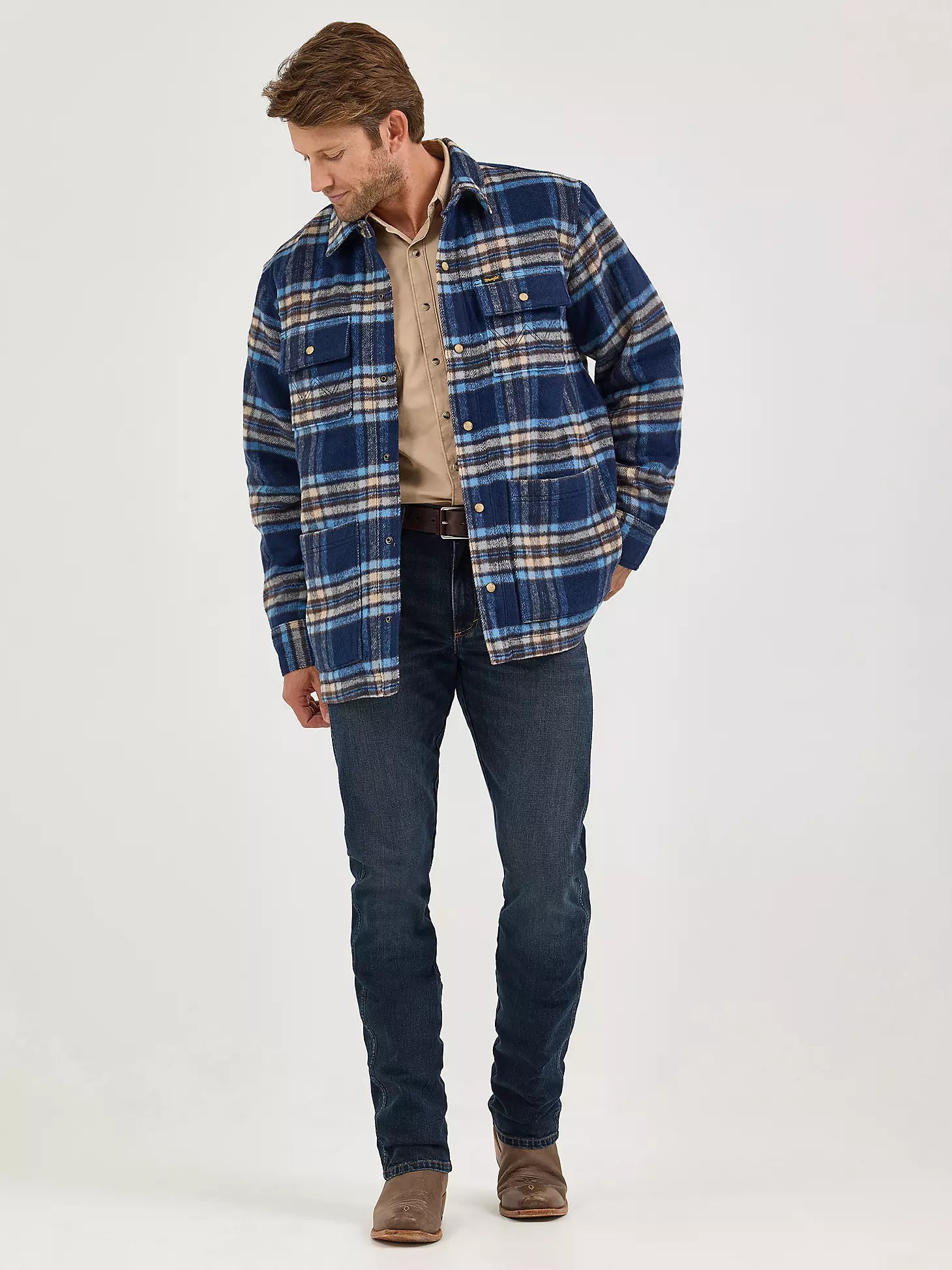 Wrangler | Flannel Shirt Jacket Quilt Lined | Navy Plaid