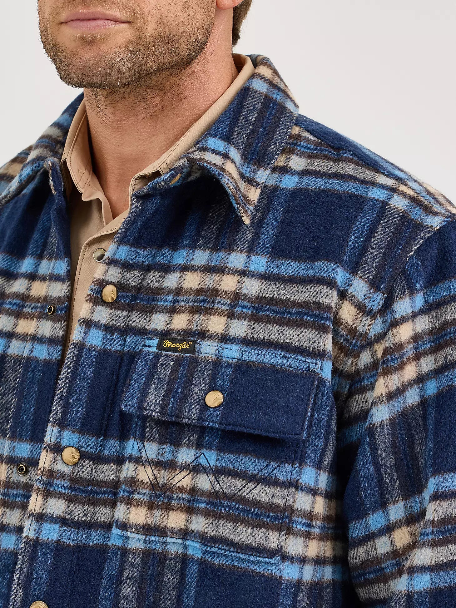 Wrangler | Flannel Shirt Jacket Quilt Lined | Navy Plaid