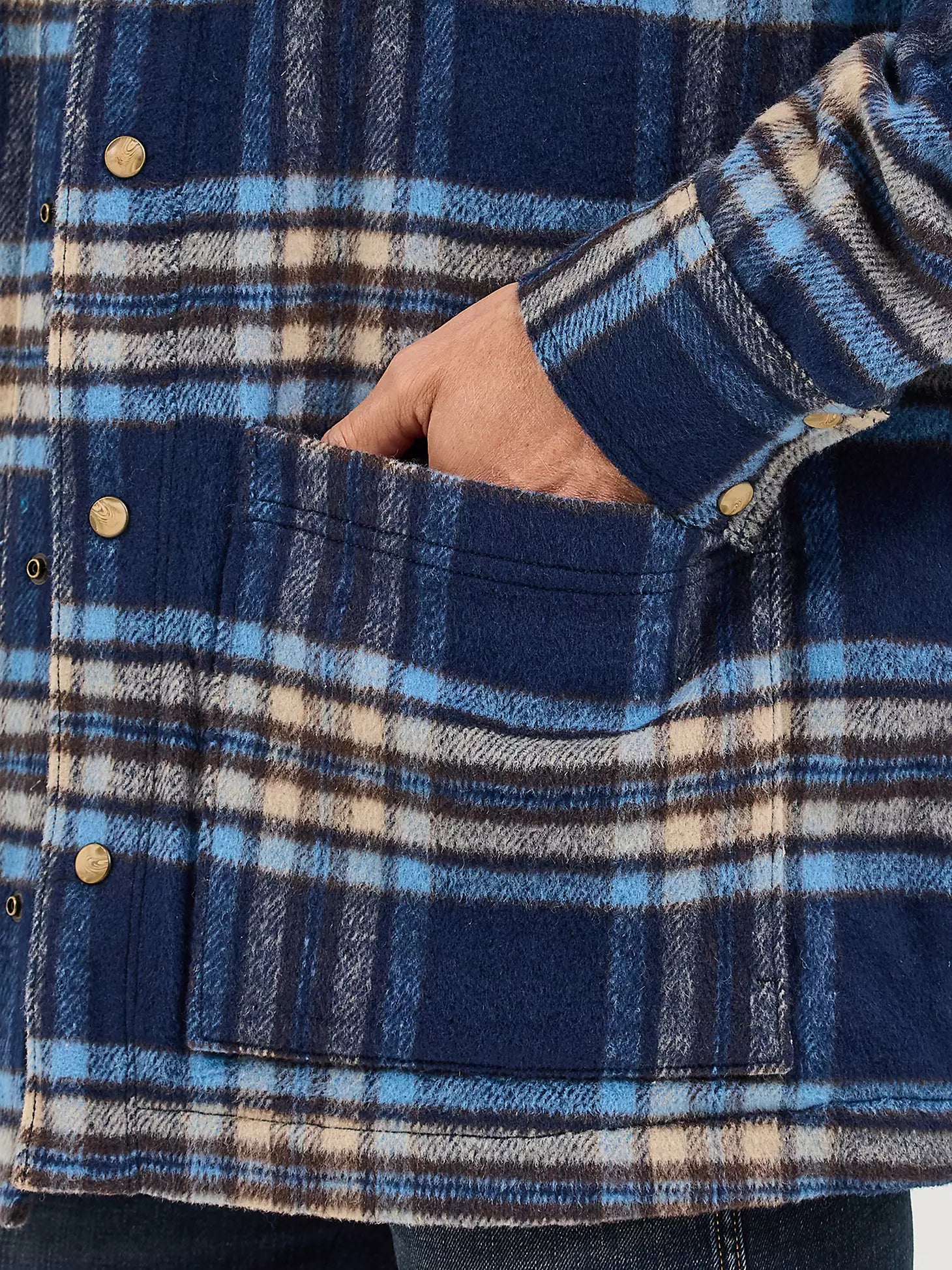 Wrangler | Flannel Shirt Jacket Quilt Lined | Navy Plaid