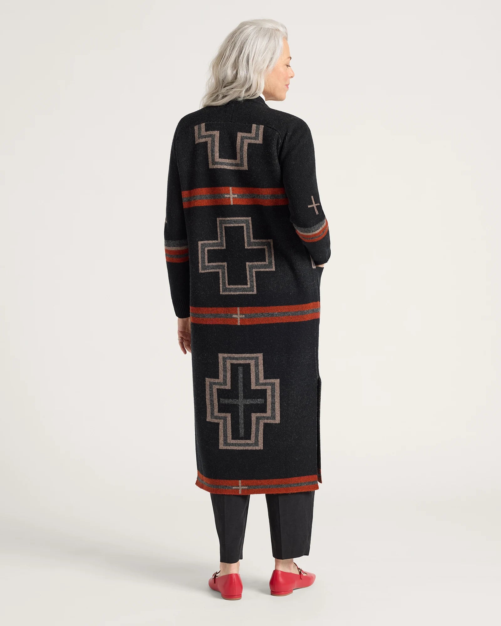 Pendleton | Lambswool Duster Sweater | Black/Red San Miguel