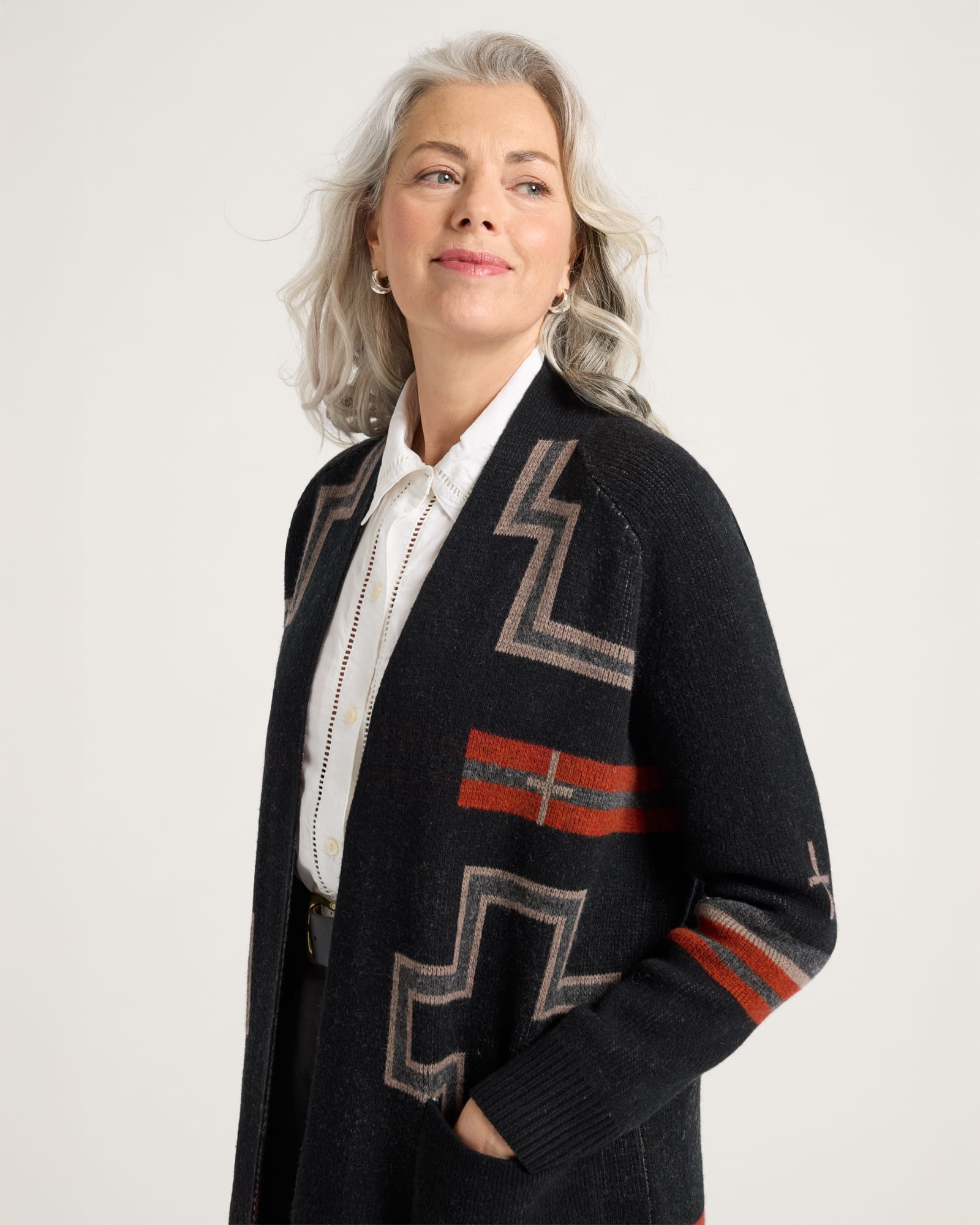 Pendleton | Lambswool Duster Sweater | Black/Red San Miguel
