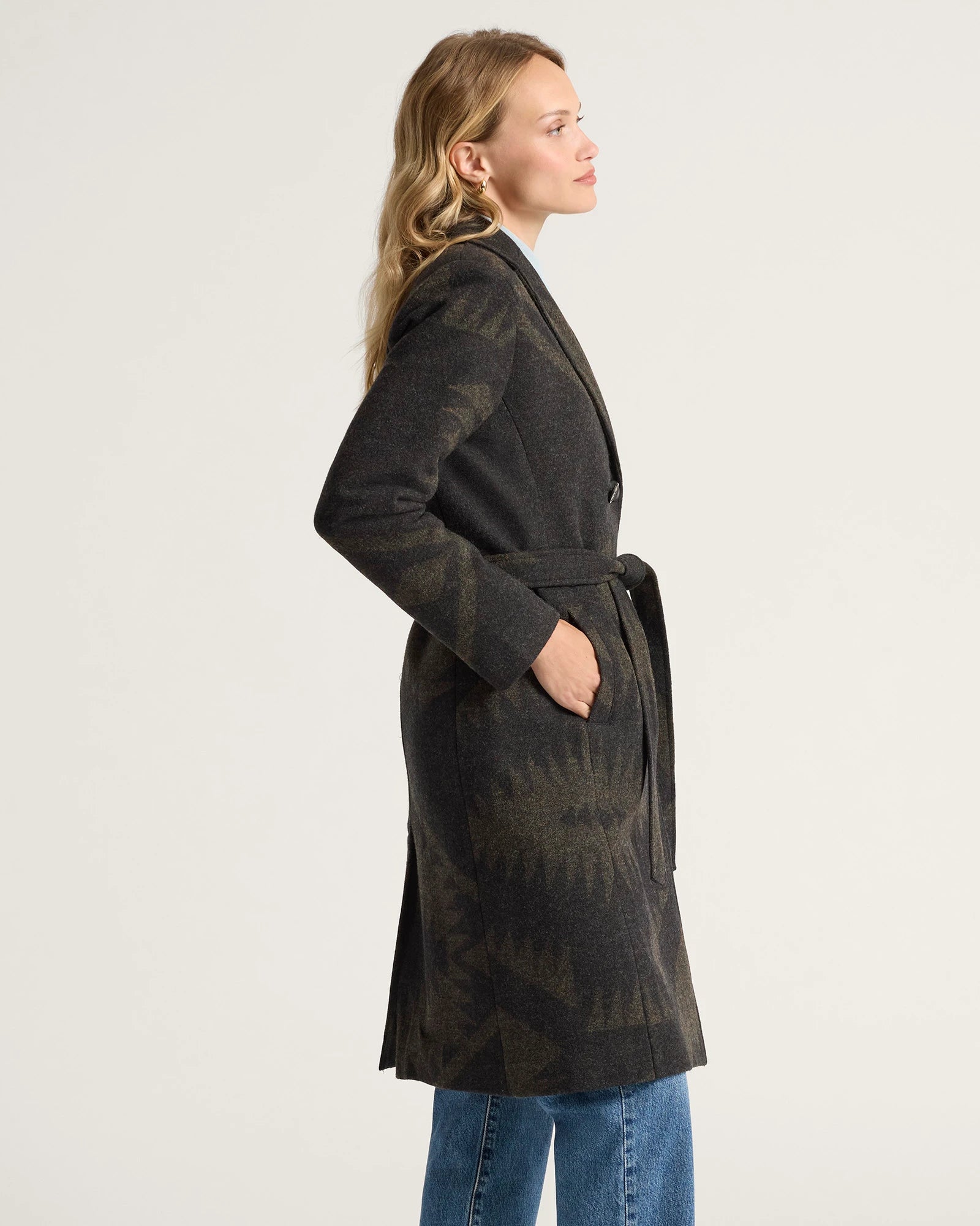 Pendleton | Jacquard Wool Trench Coat | Mirror Lake Olive
