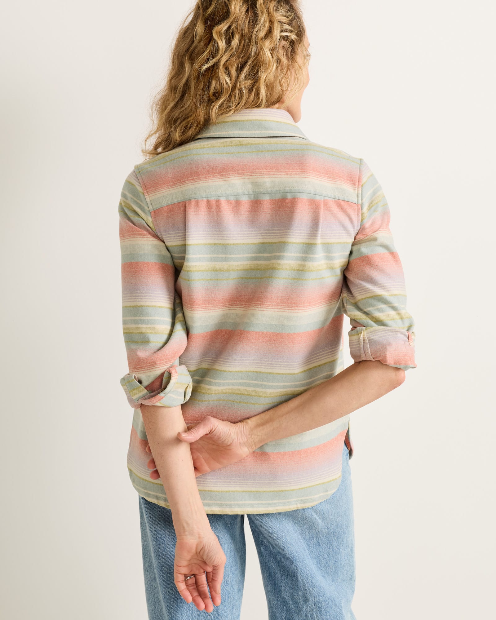 Pendleton | Women's Board Stripe Shirt | Shale/Coral