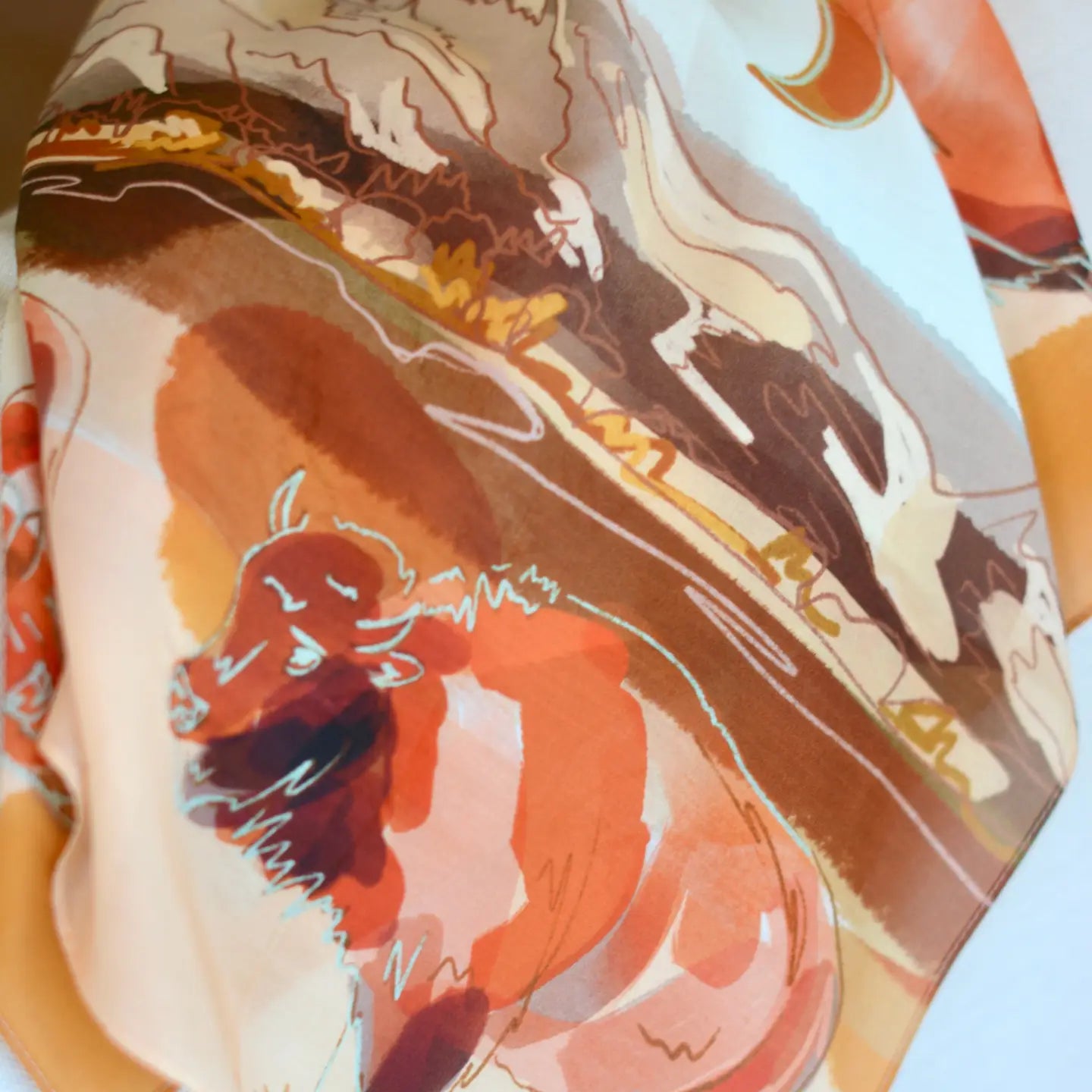 Bison and Mountain Range Silk Wild Rag Scarf | 26 x 26