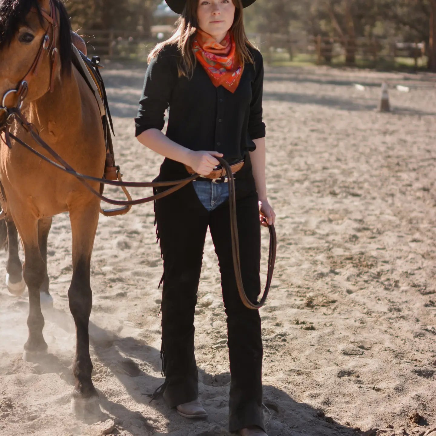Rust Rodeo Red Floral Silk Western Cowgirl Wild Rag Scarf | 26 x 26