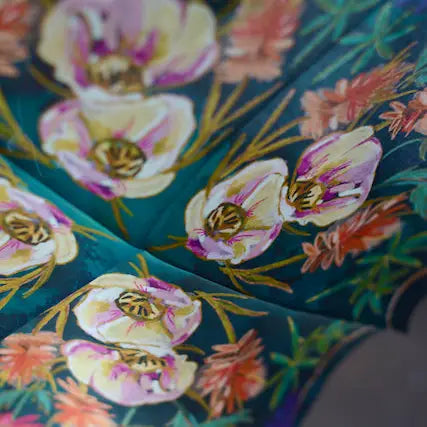 Vivid Wildflowers Western Cowgirl Silk Wild Rag Scarf | Blue | 26 x 26