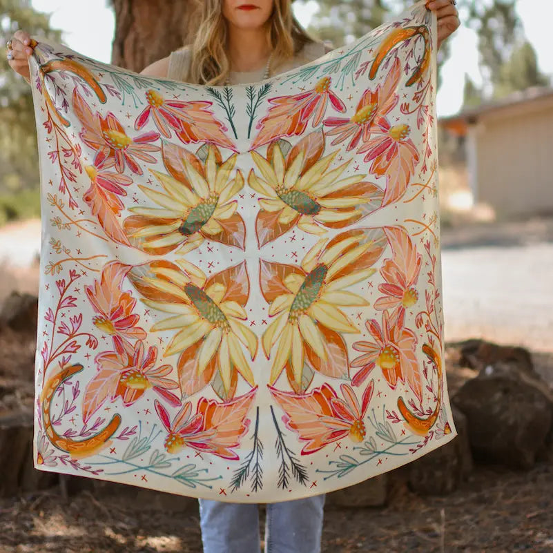 Lucky Wildflowers Cowgirl Silk Wild Rag Scarf | 35 x 35