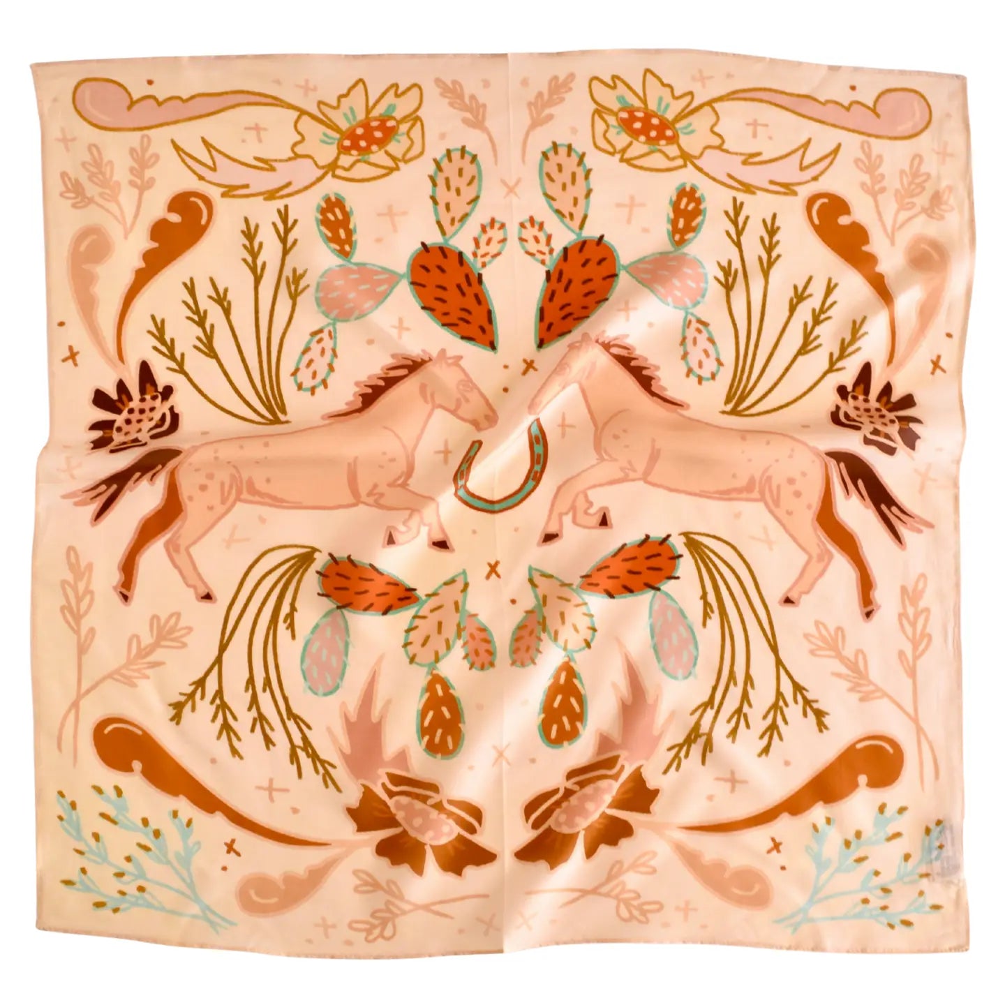 Wild Horse Prairies Silk Wild Rag Scarf | Peach Cowgirl | 35 x 35