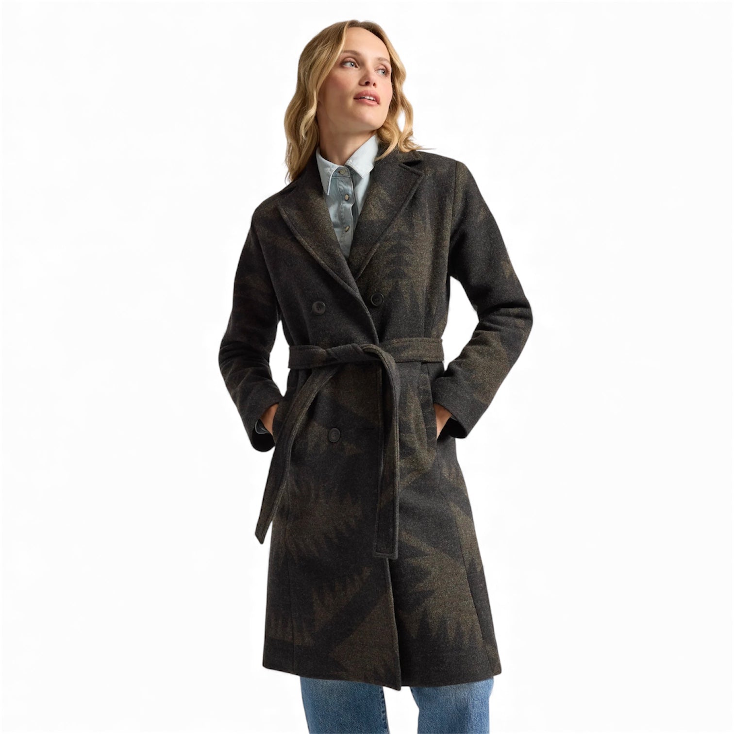 Pendleton | Jacquard Wool Trench Coat | Mirror Lake Olive
