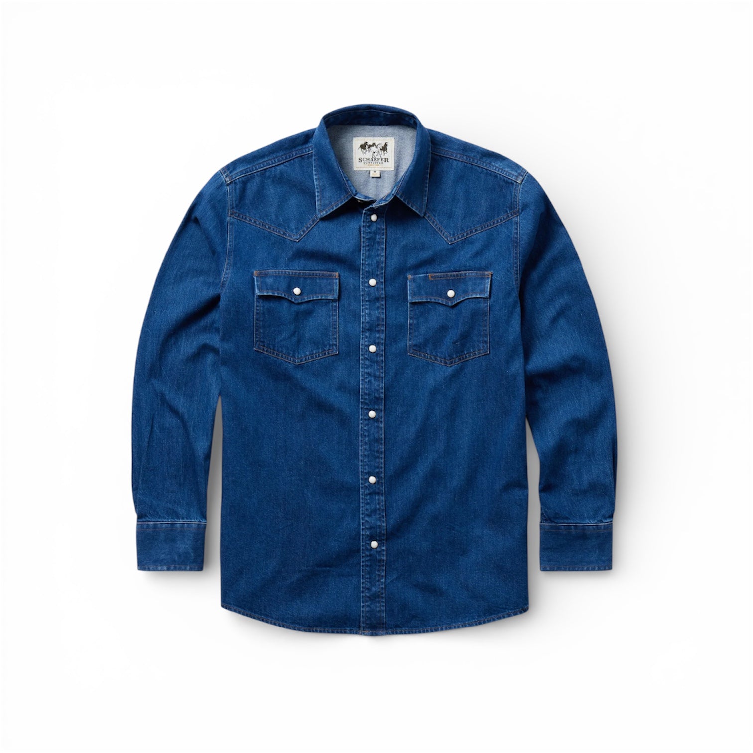 Schaefer Outfitter | Western Denim Pearl Snap Shirt | Dark Indigo