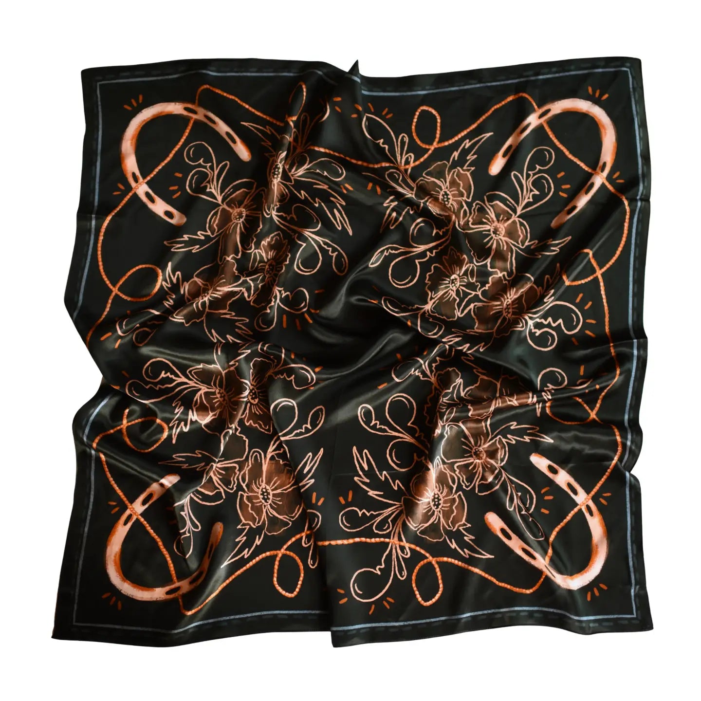 Navy Floral Horseshoe Mulberry Silk Wild Rag | 35 x 35