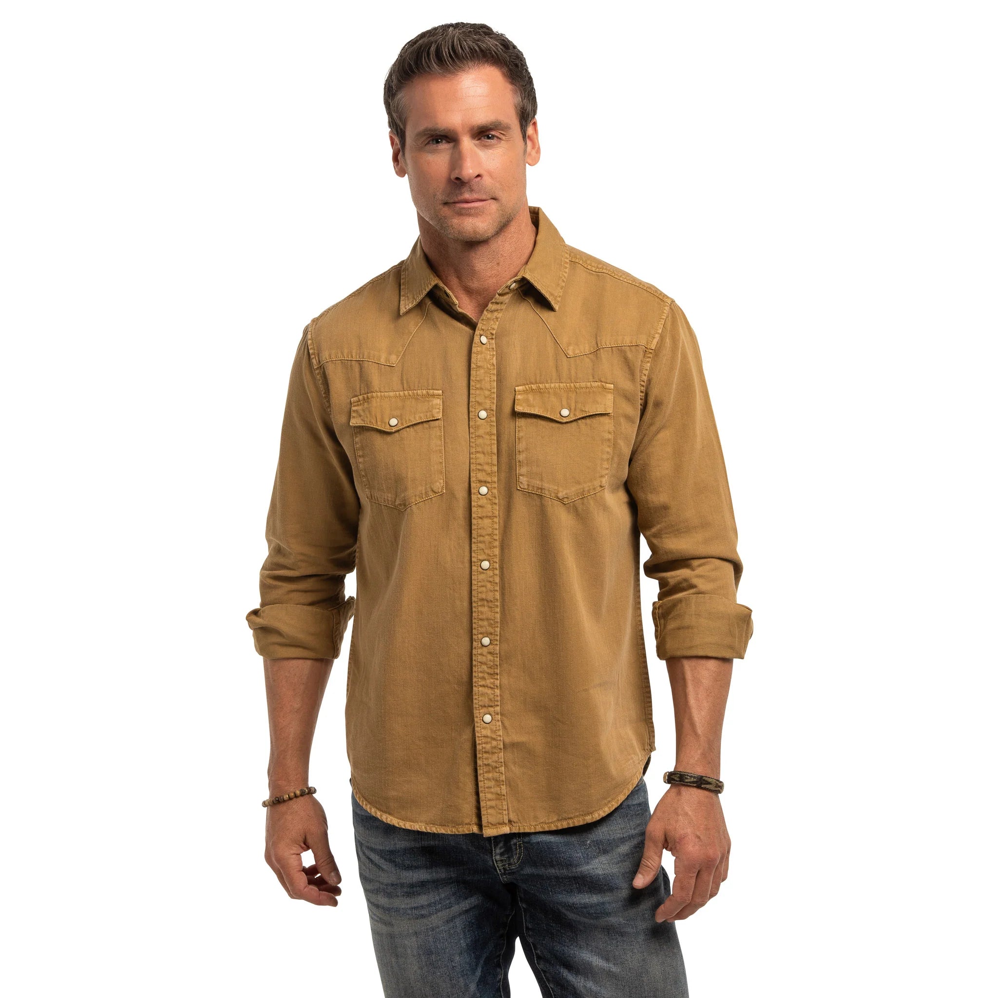 Madison Creek Outfitters | Bisley Cotton/Linen Western Snap Shirt | Buckskin