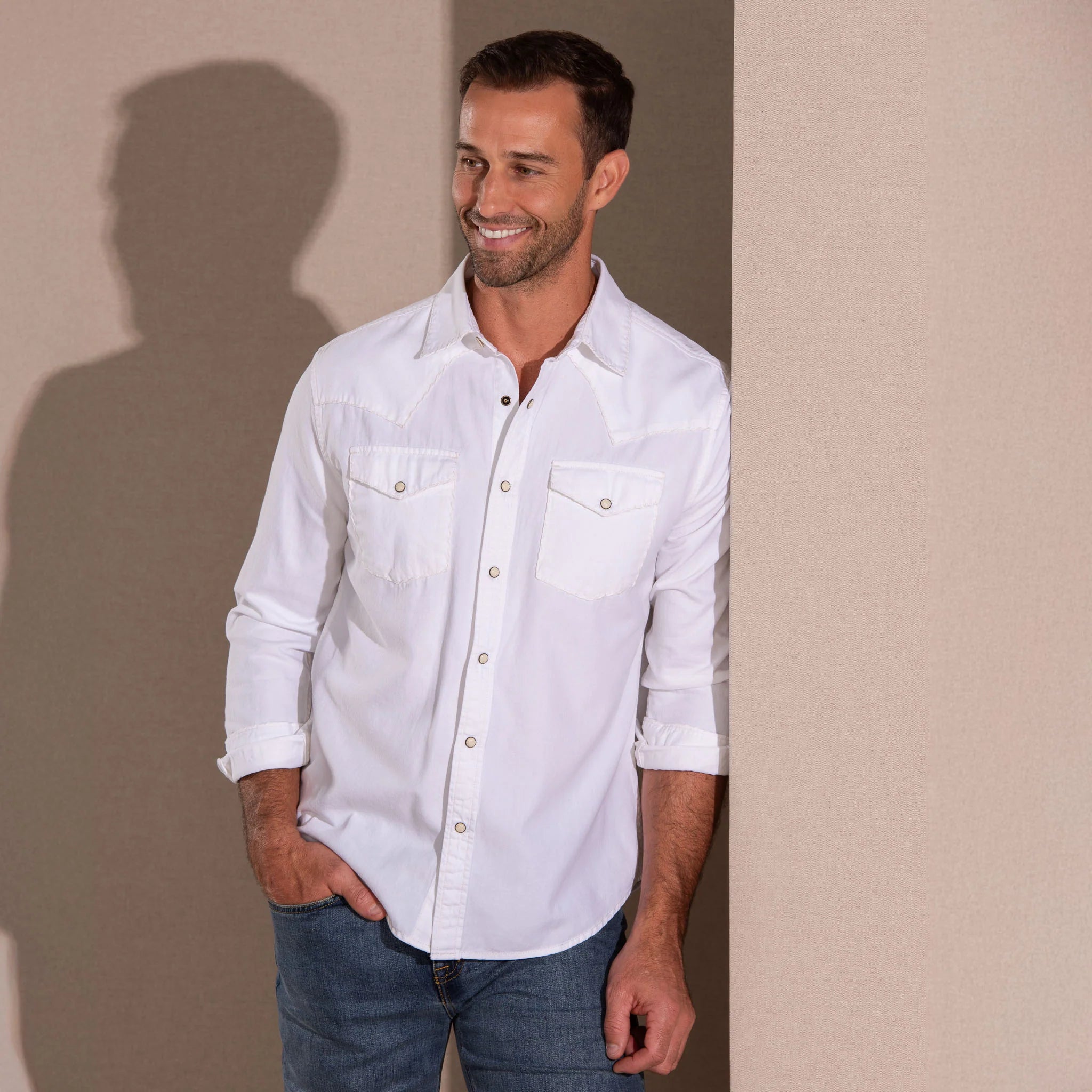 Madison Creek Outfitters | Branson Whipstitch Snap Shirt | White