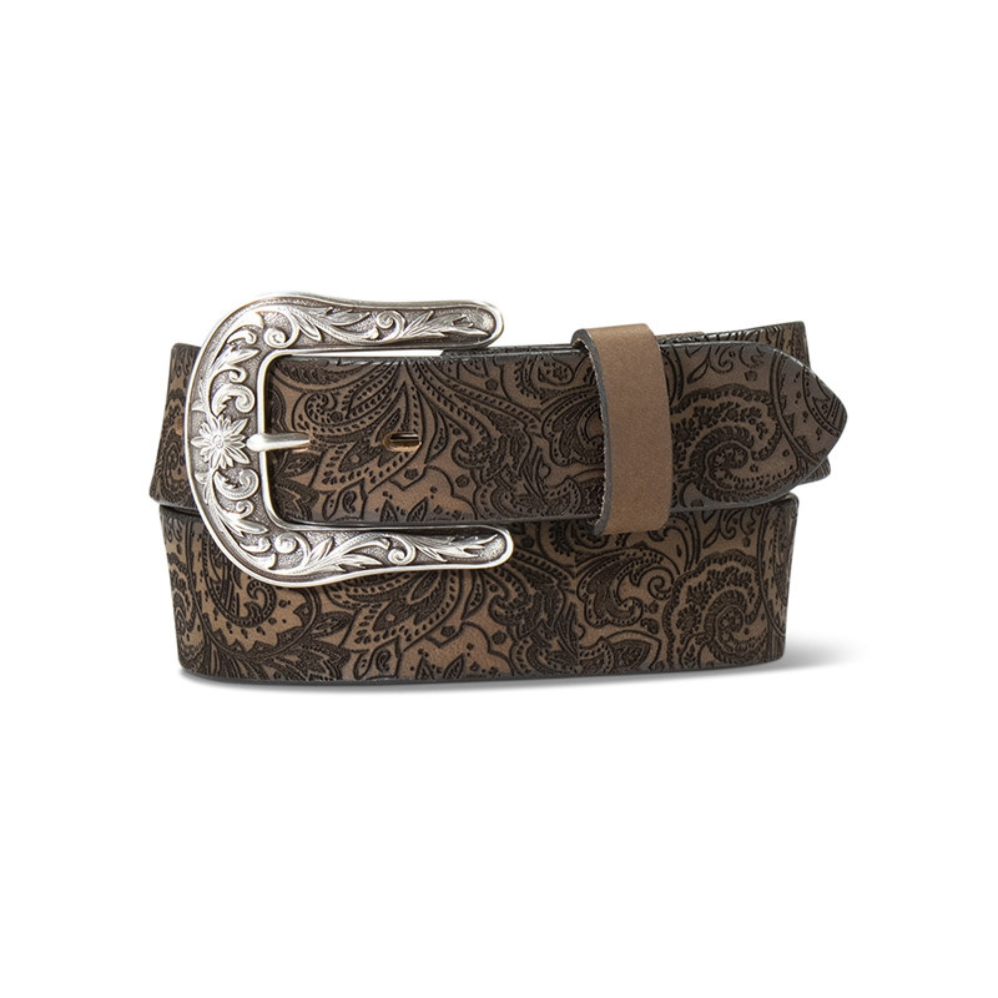 Womens Paisley Brown Leather Belt