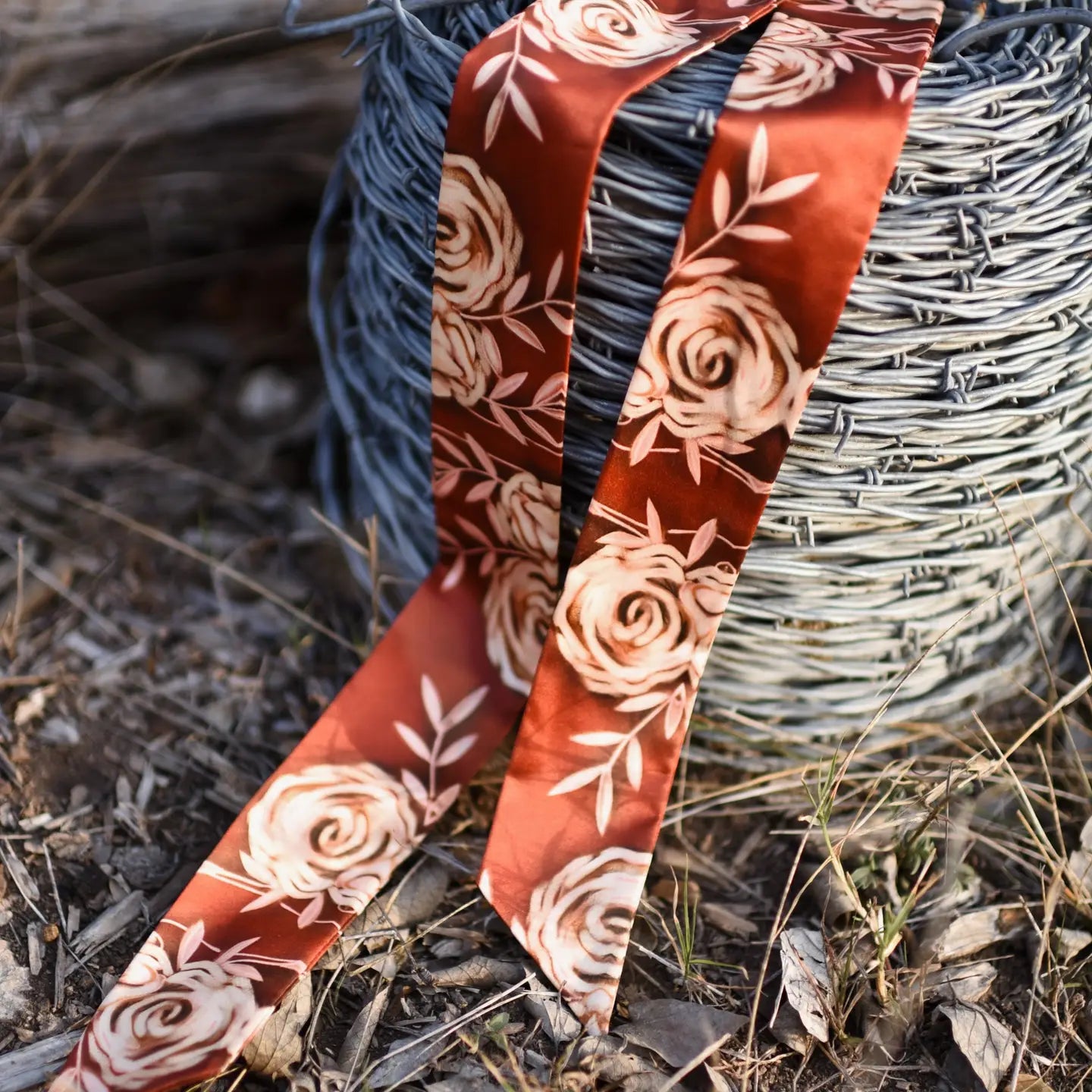 Rustic Wild Roses Western Silk Twilly Scarf | Oxblood