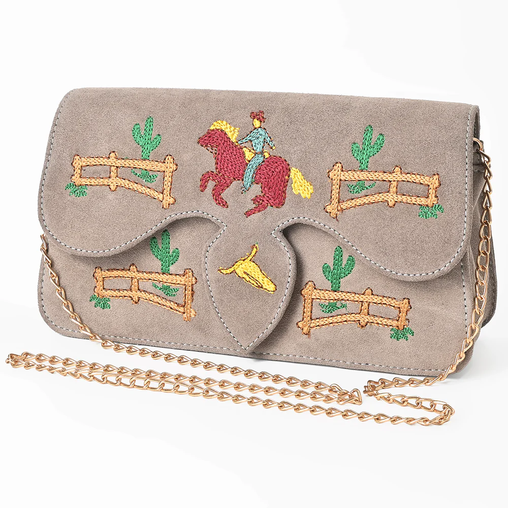Suede Cowboy Embroidered Grey Crossboy Bag