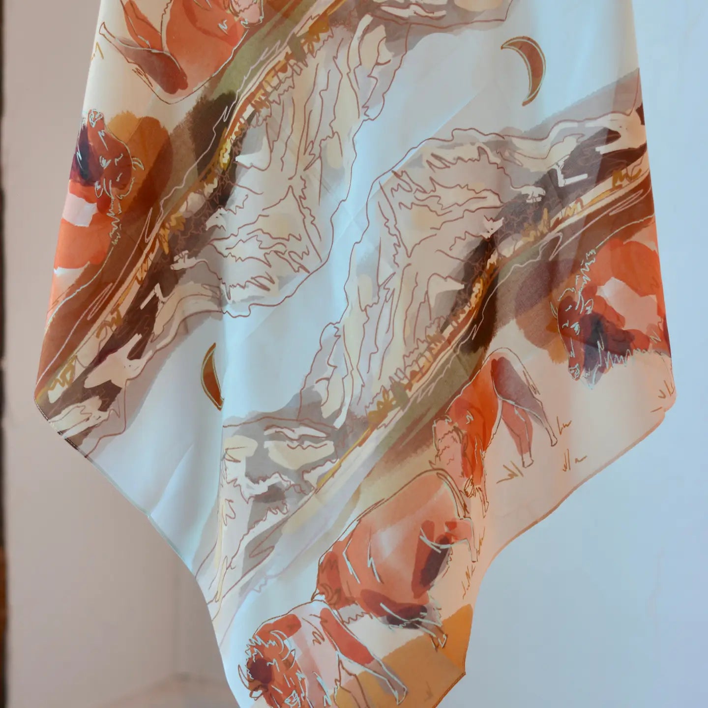 Bison and Mountain Range Silk Wild Rag Scarf | 26 x 26