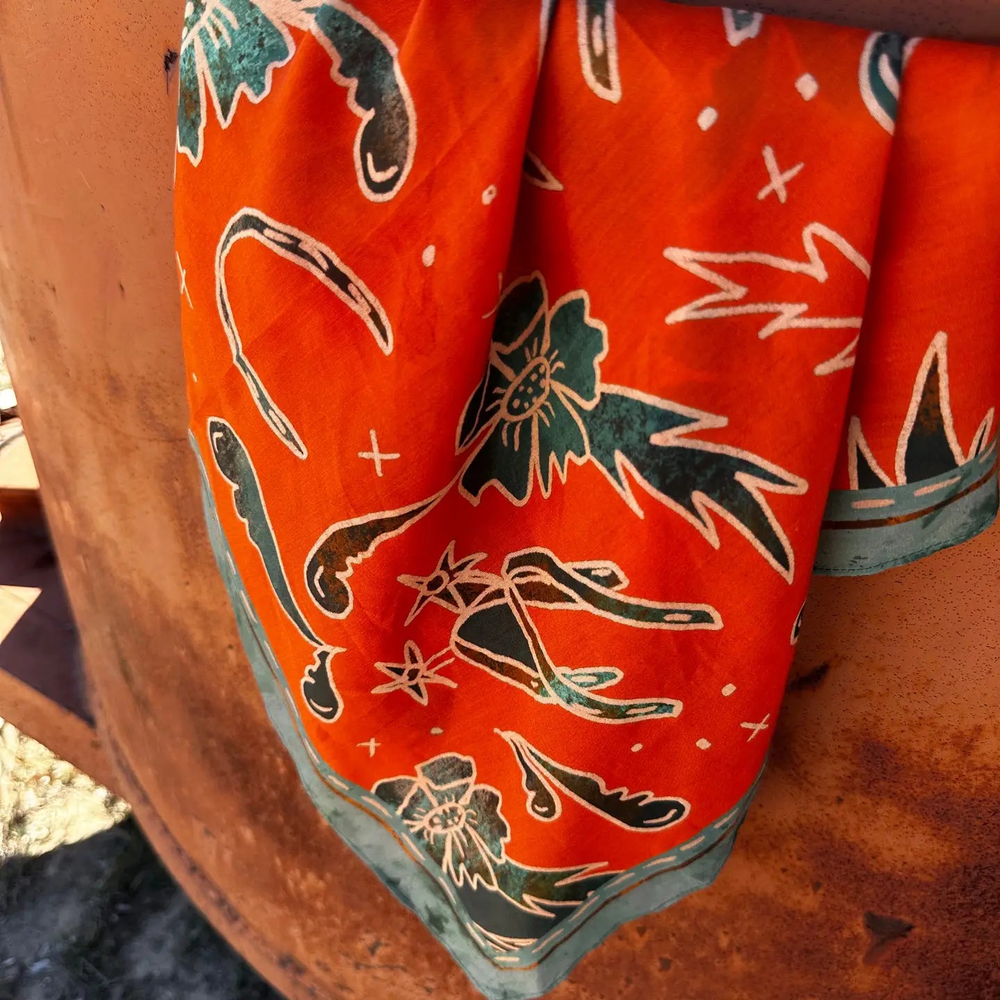 Spurs N’ Horseshoes in Rust Silk Wild Rag Scarf | 26 x 26
