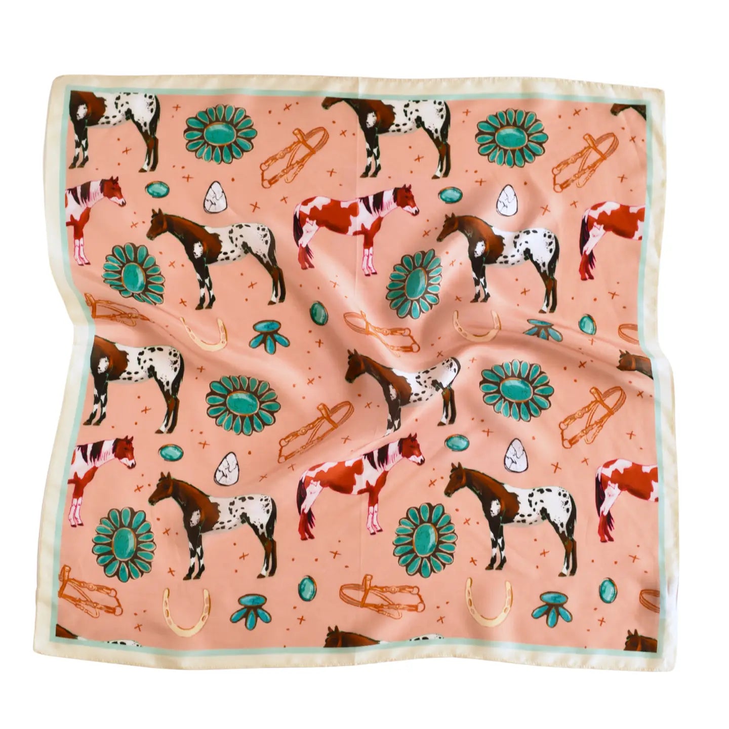 Horses & Turquoise Silk Wild Rag Scarf | 26 x 26