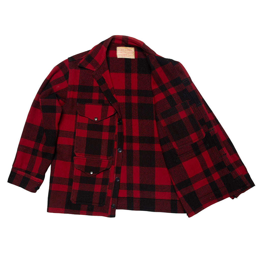 Vintage Filson Men's Red & Black Buffalo Plaid Mackinaw Coat | 48