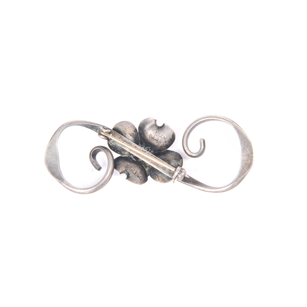 Vintage Sterling Flower Scroll Pin