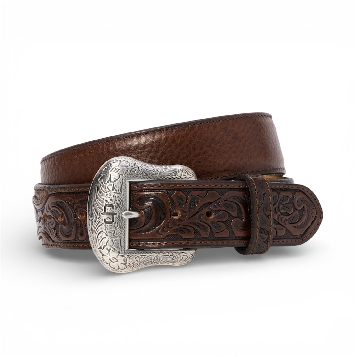 Stetson | American Bison Leather Tooled Tab Belt | Hazelnut