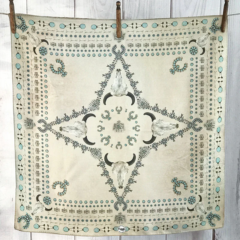 Squash Blossomed Silk Bandana 26" x 26" | Bone