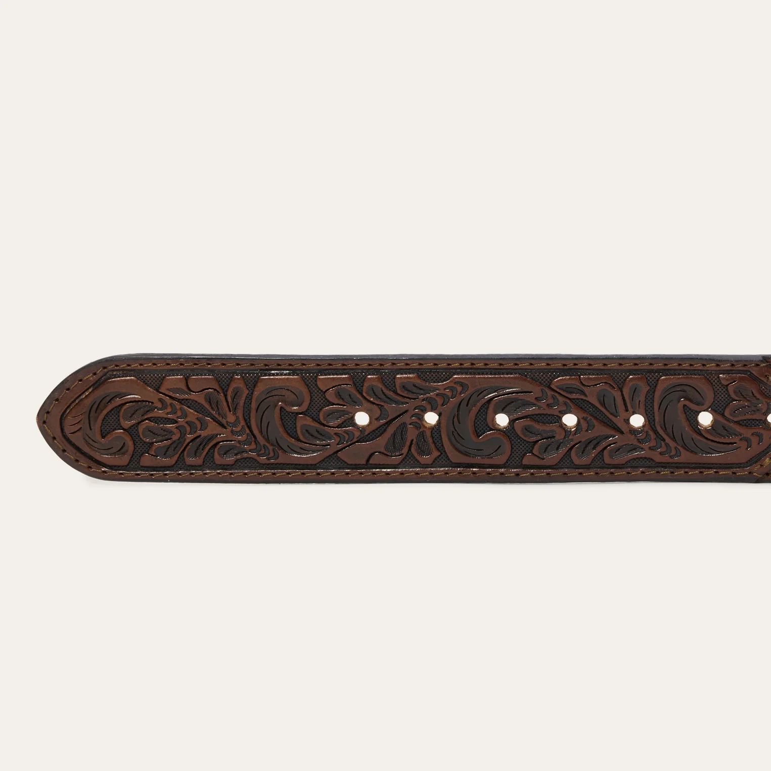 Stetson | American Bison Leather Tooled Tab Belt | Hazelnut
