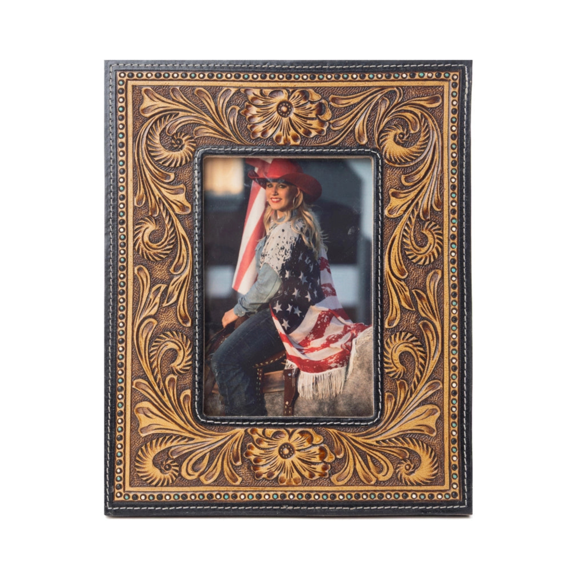 Bordertown Handtooled Leather Photo Frame Brown