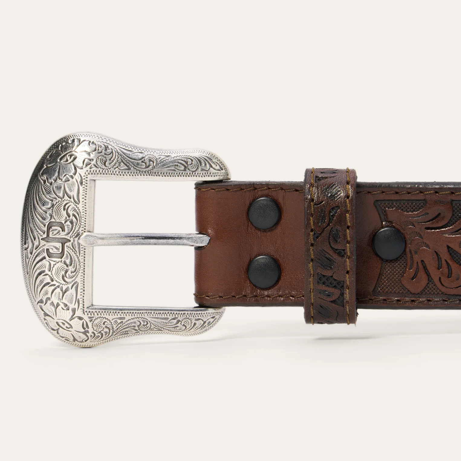 Stetson | American Bison Leather Tooled Tab Belt | Hazelnut