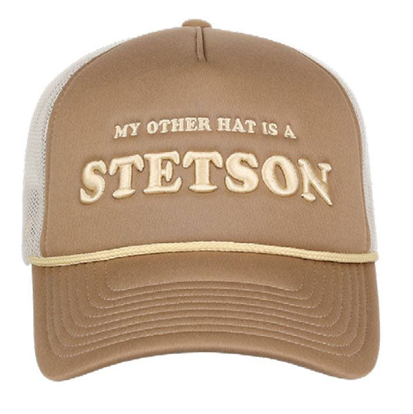 Stetson | "My Other Hat is a Stetson" Embroidered Trucker Ball Cap | Tan