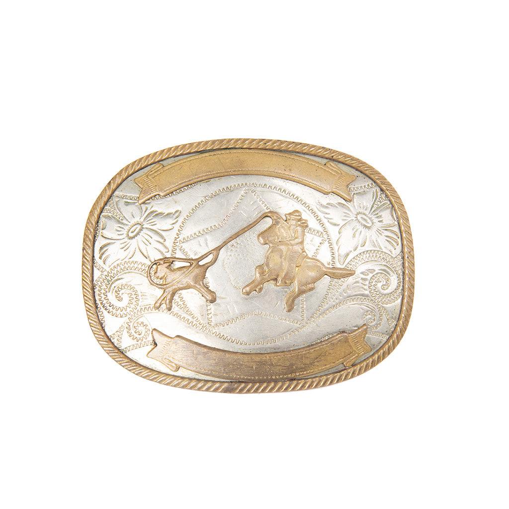 Vintage Calf Roper Belt Buckle | German Silver