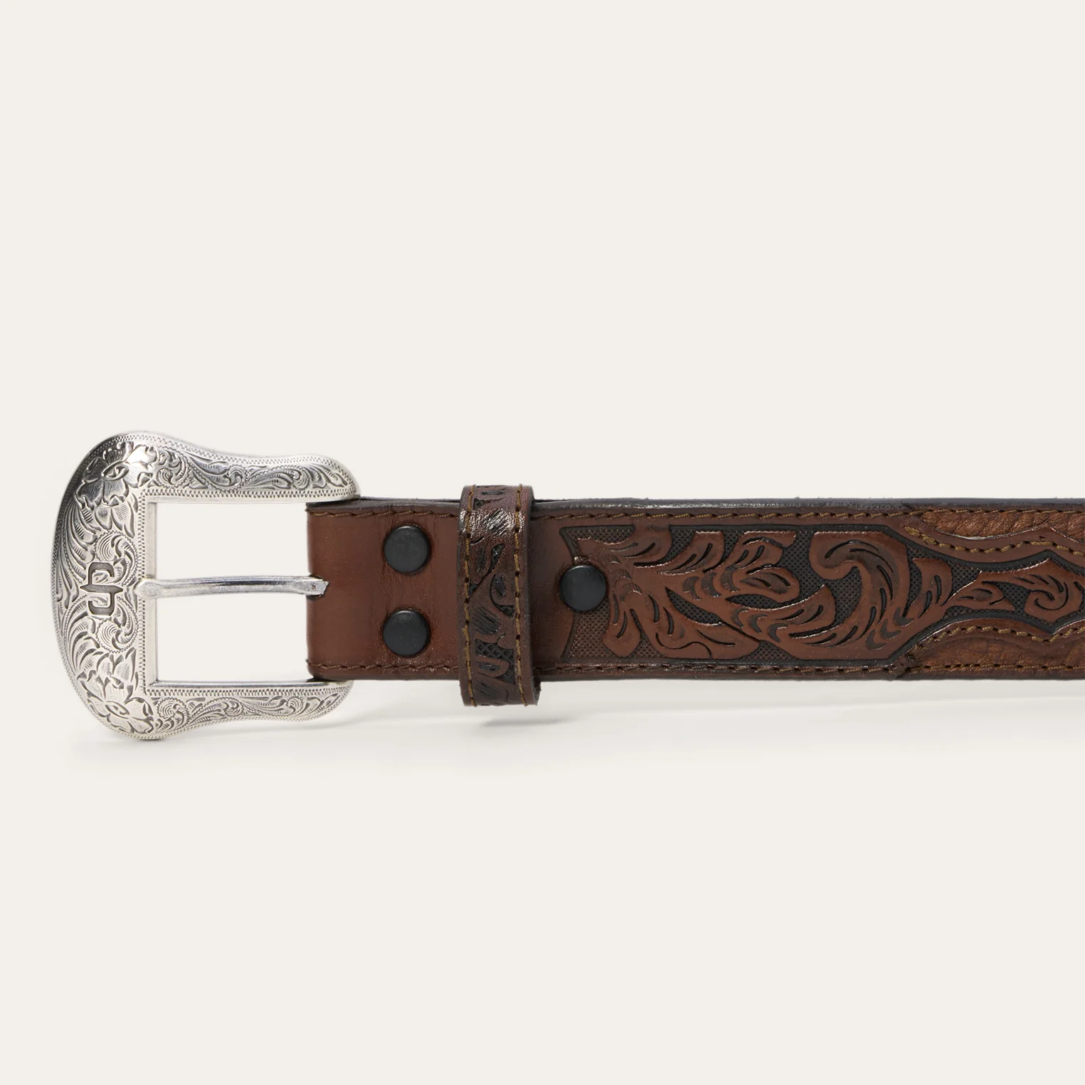 Stetson | American Bison Leather Tooled Tab Belt | Hazelnut
