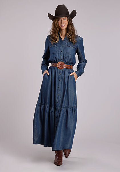 Stetson Denim LS Collared Western Dress | Dark Blue
