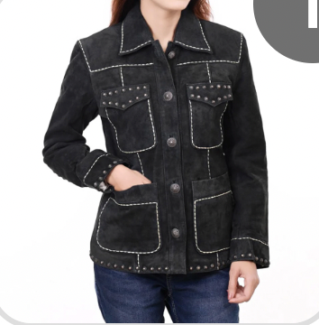 Vintage Leather Studded Black Long Jacket