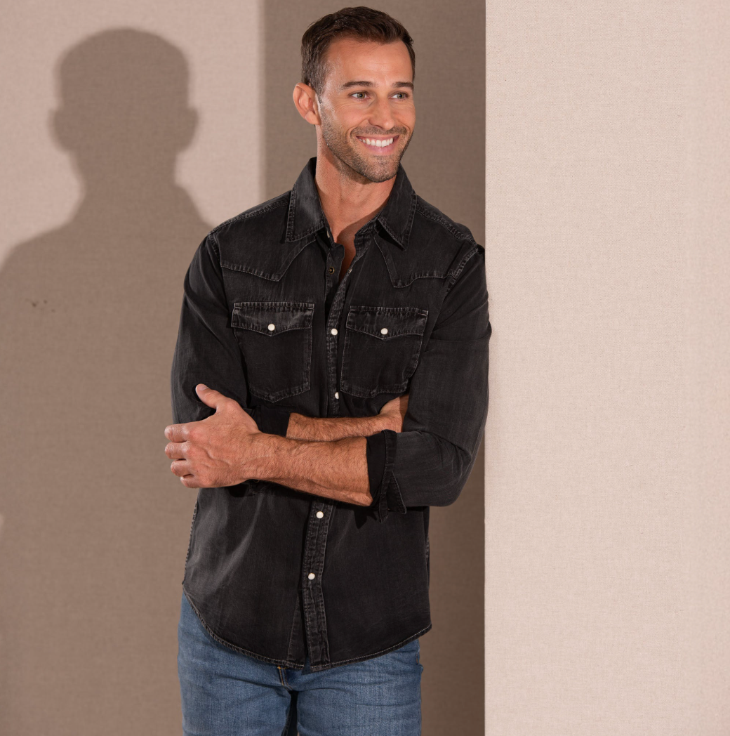 Madison Creek | Bisley Washed Denim Snap Shirt | Black