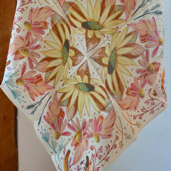 Lucky Wildflowers Cowgirl Silk Wild Rag Scarf 26 x 26