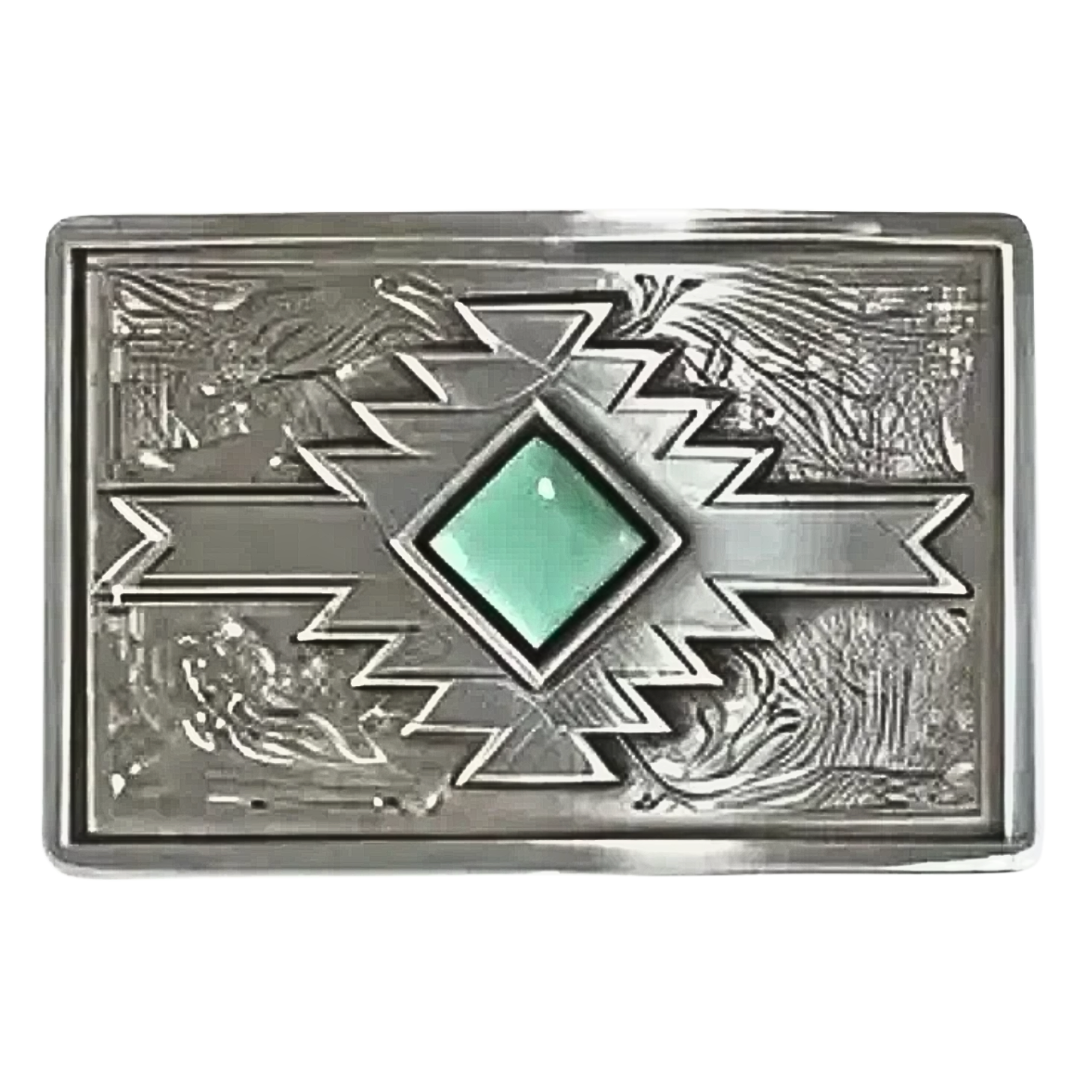 Southwest Rectanglular Belt Buckle With Diamond Shaped Turquoise