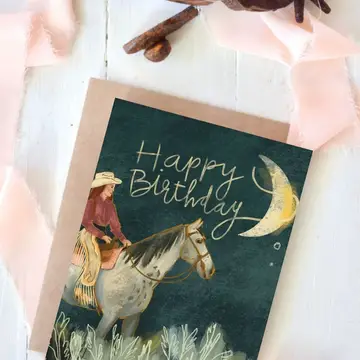 Happy Birthday Cosmic Cowgirl Western Horse Card