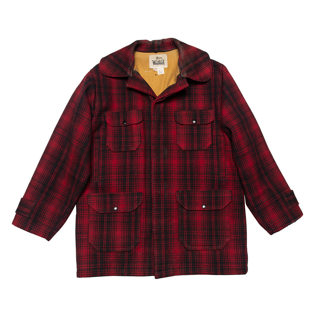 Vintage Woolrich Men's Red & Black Plaid Wool Hunting Coat | 46