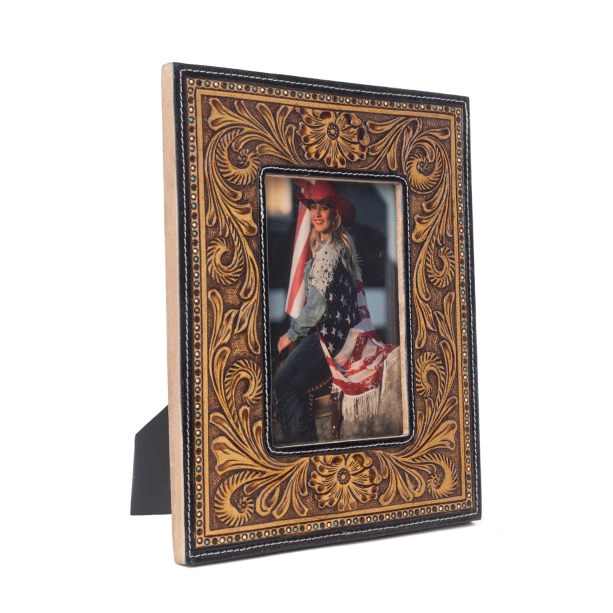 Bordertown Handtooled Leather Photo Frame Brown