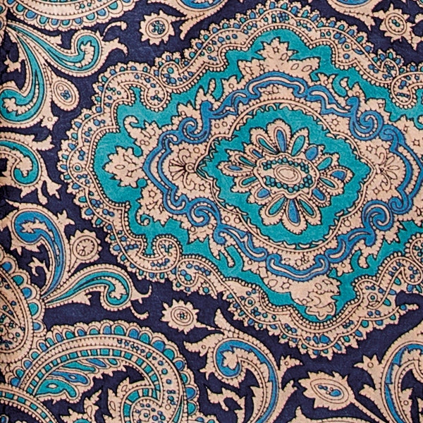 Paisley Blue Gold Silk Scarf