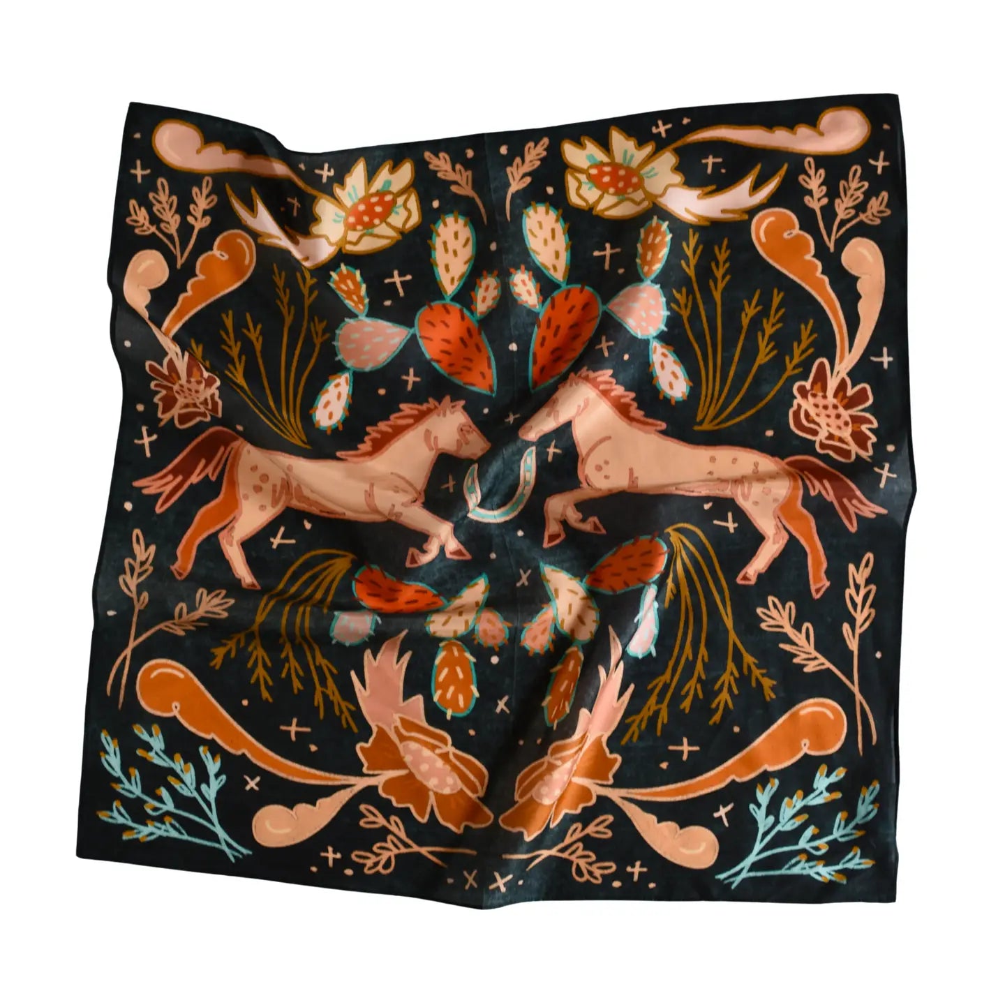 Wild Horse Prairies Silk Wild Rag Scarf | Denim Cowgirl | 26 x 26