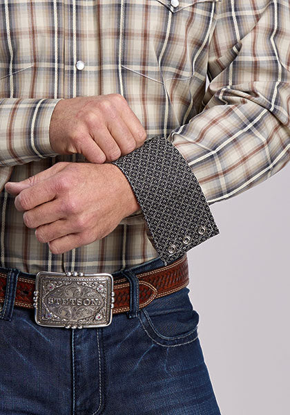 Stetson Classic Y/D Plaid W/Dobby Stitch Plaid Snap Shirt | Winter Wheat