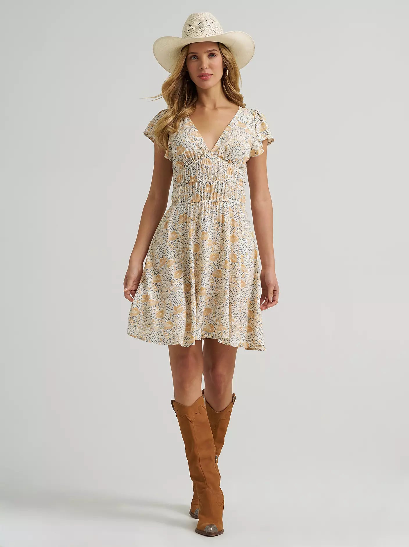 Wrangler Retro | Vintage Tiered Dress | Tan Floral