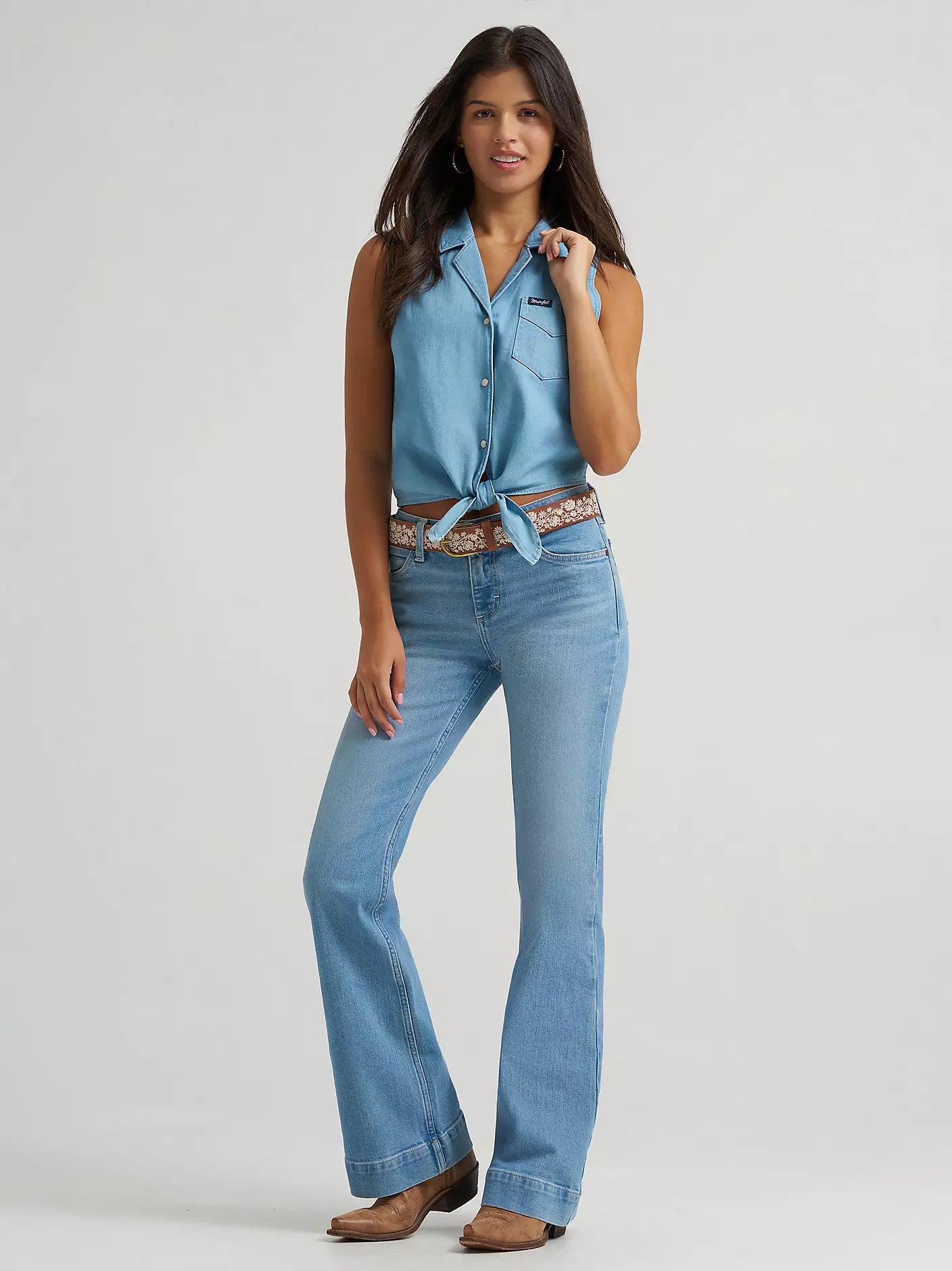 Wrangler Retro | Punchy Denim Front Tie Shirt | Light Denim