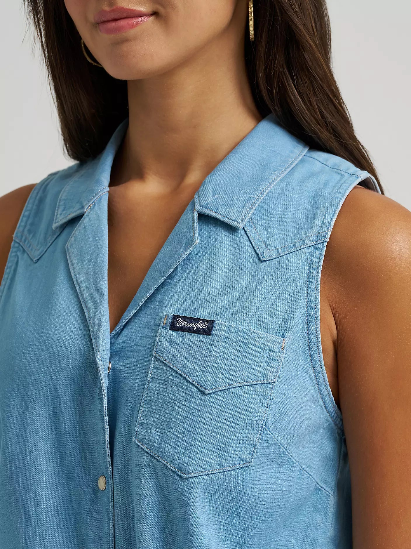 Wrangler Retro | Punchy Denim Front Tie Shirt | Light Denim