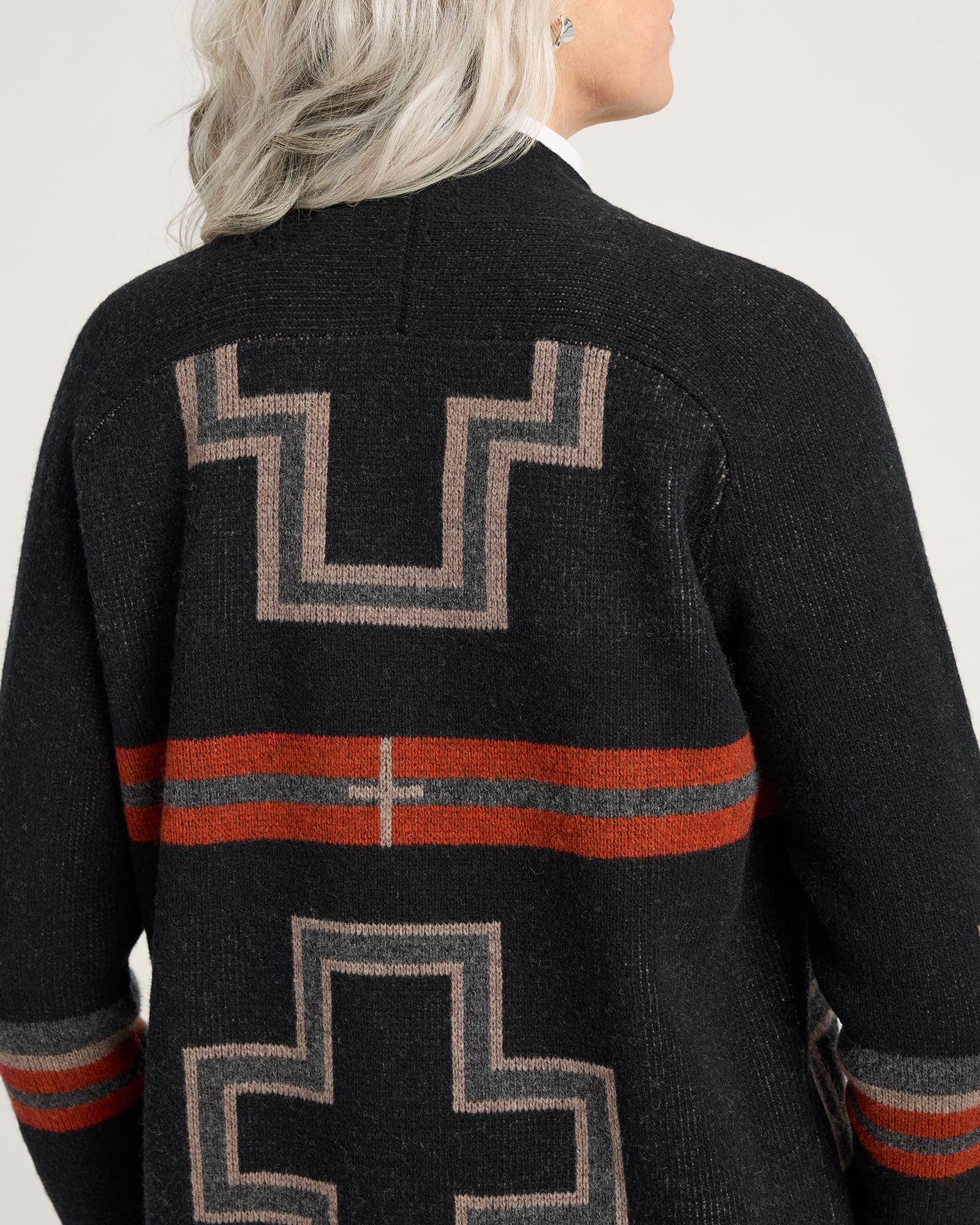 Pendleton | Lambswool Duster Sweater | Black/Red San Miguel