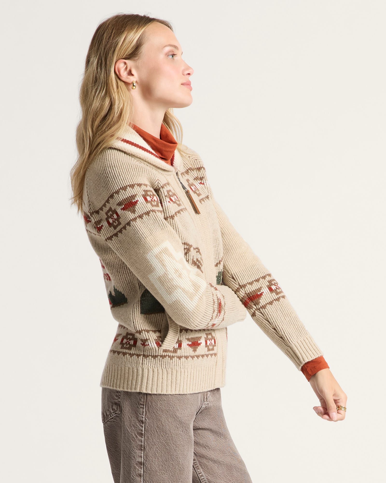 Pendleton | Alpin Lambswool Zip Cardigan | Oatmeal Heather
